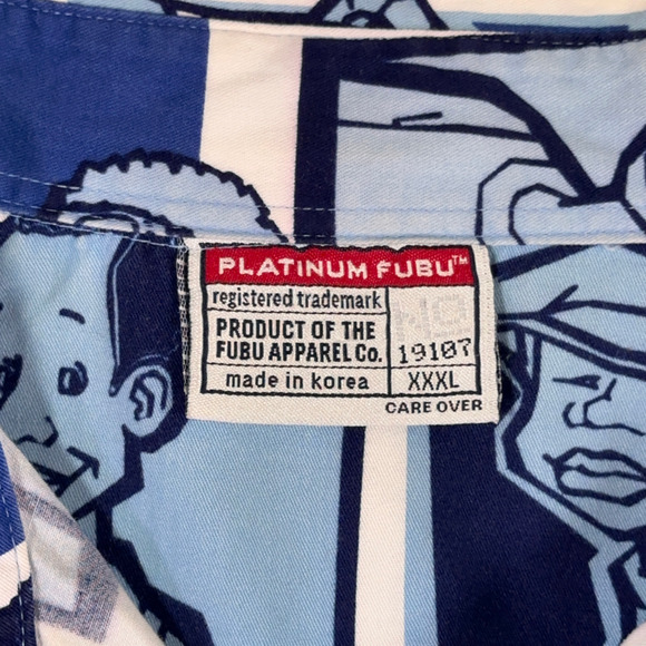 Vintage Platinum Fubu Shirt Adult 3XL Blue Fat Albert Allover 90s Y2K Hip Hop - Picture 4 of 14